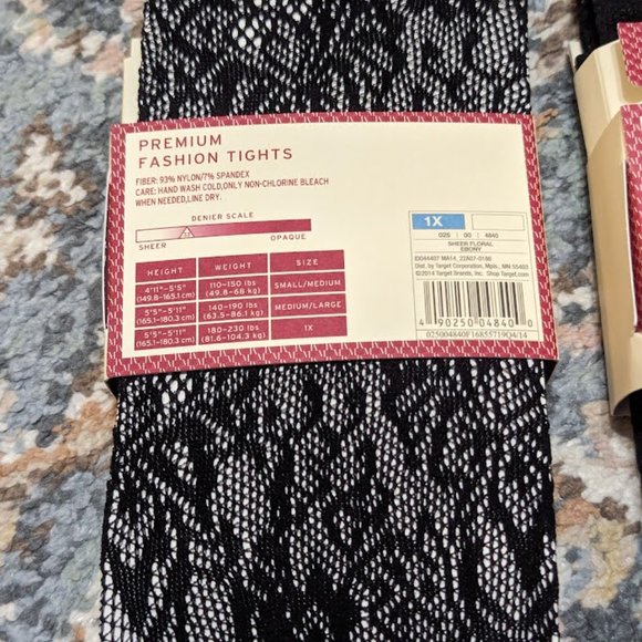 Merona Black premium fashion tights diamond/floral set of 2 NEW size 1X - Picture 5 of 9